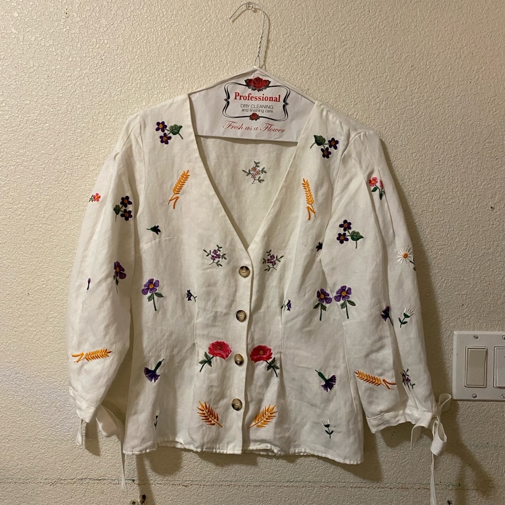 Floral Embroidered Button-Up Blouse